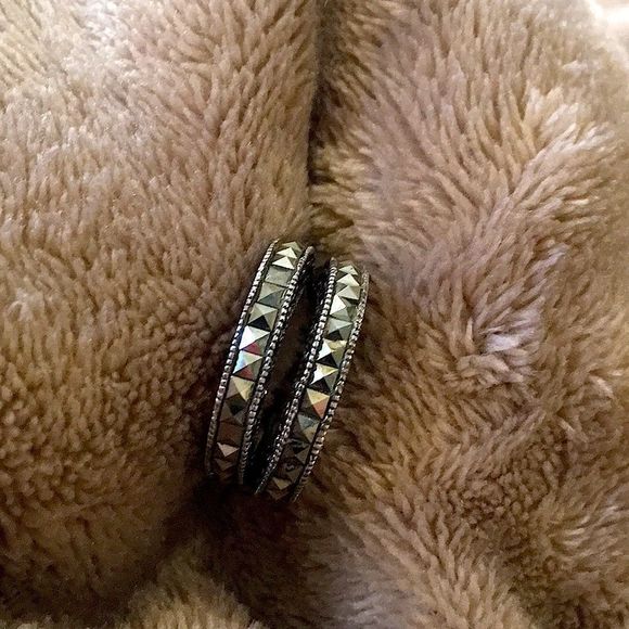 VTG Sterling Silver Marcasite Hoop Earrings - Picture 3 of 7